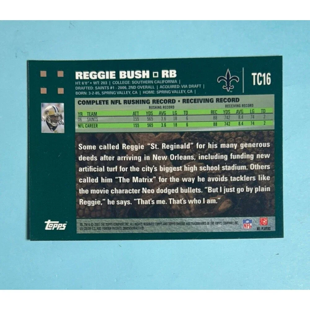 Reggie Bush  New Orleans Saints,  2007 Topps Chrome card #TC16 - Picture 2 of 2